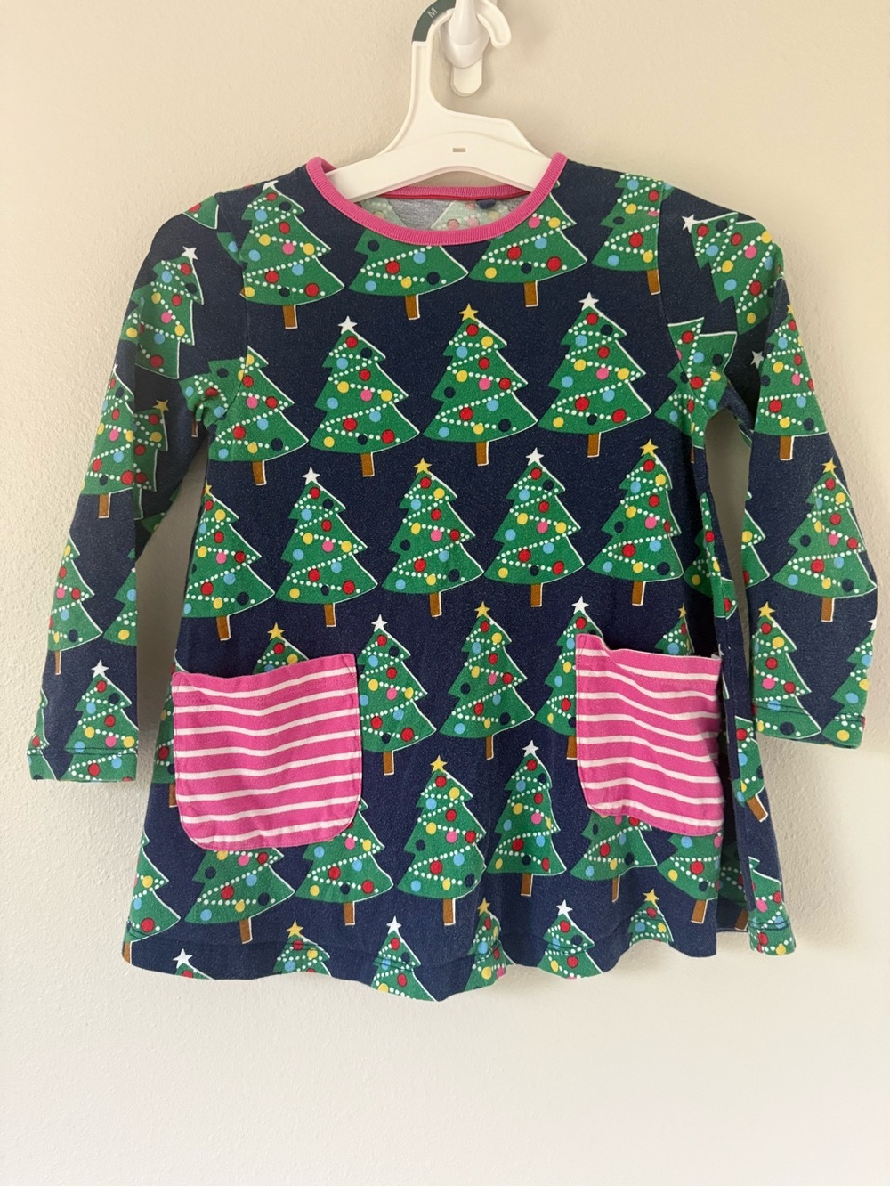 Mini Boden Christmas Tree Tunic Shirt Top Navt Blue 6-7 122cm